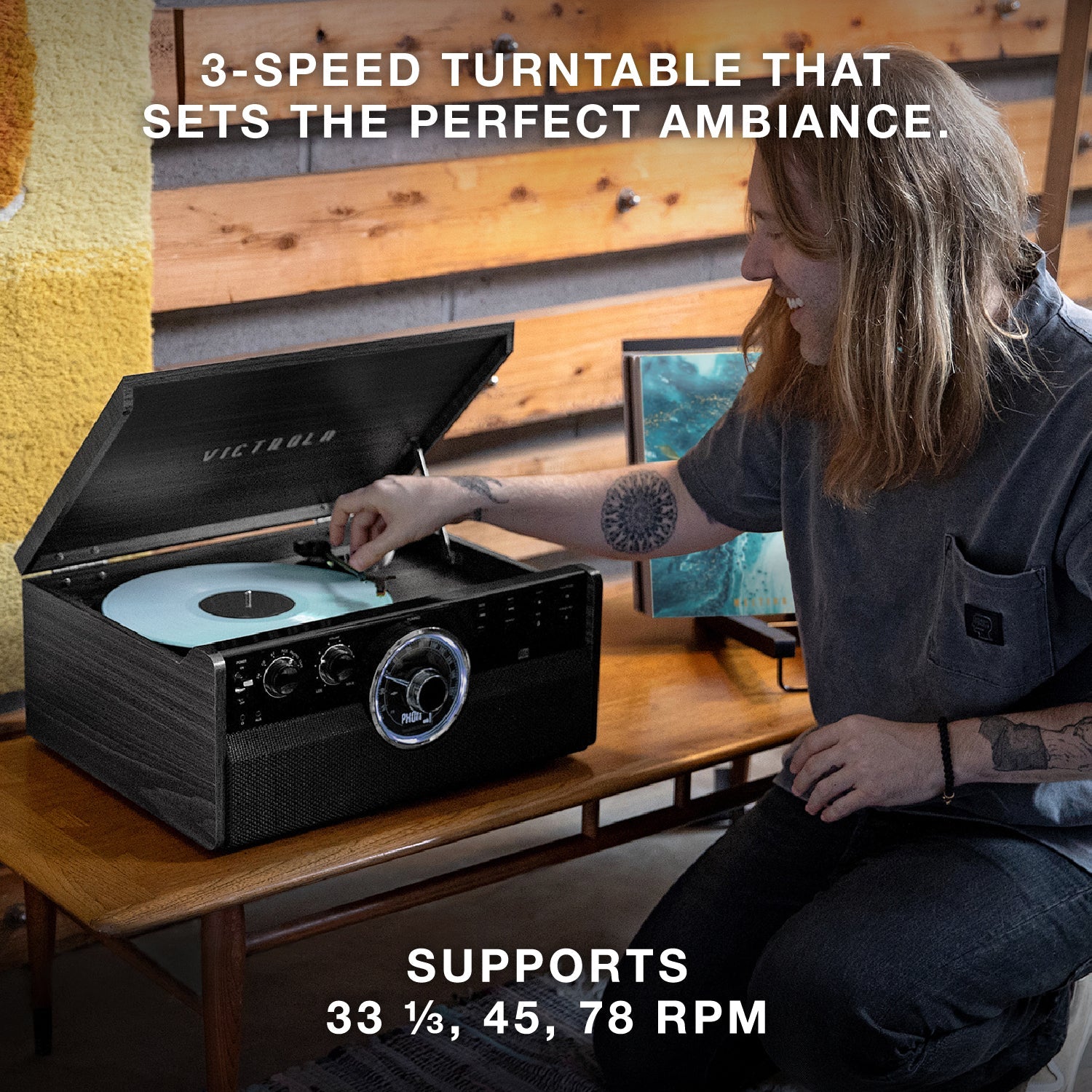 Empire 6-in-1 Wood Record Player