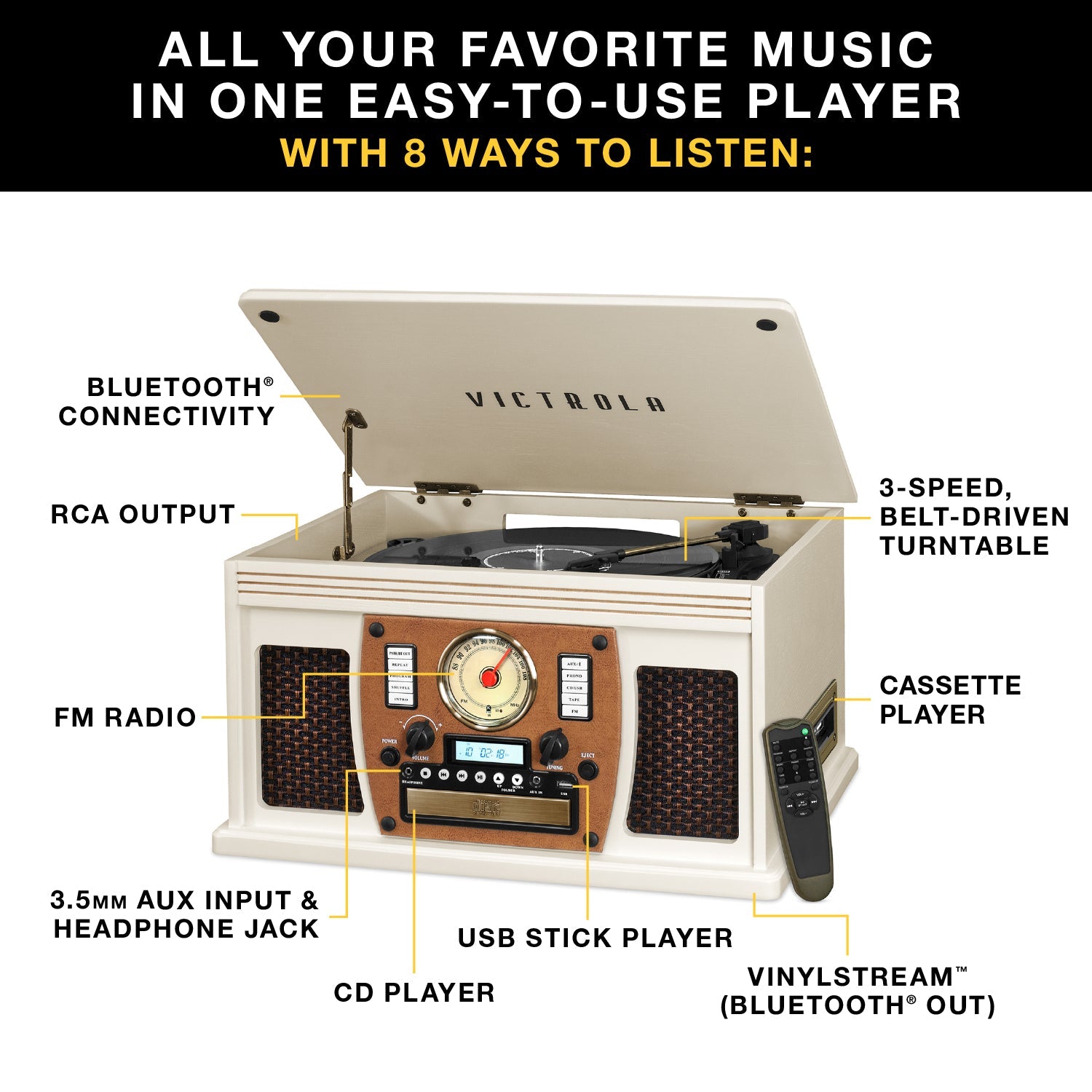 Navigator 8-in-1 Wood Record Player